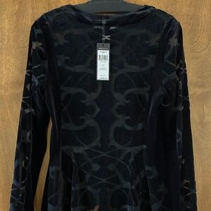 BCBGMaxazria Black Semi-Sheer long sleeves, Peplum Hem, Size L